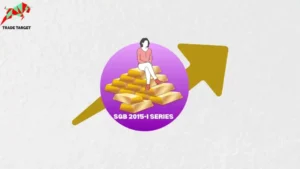 A girl sitting on a pile of gold biscuits with a big upward arrow in the background, symbolizing the growth and success of the SGB-2015-I series which matured on November 30 and offered a 128% return.