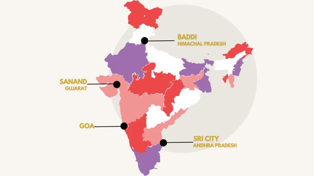 Map of India showing Colgate's manufacturing capabilities in various locations: Himachal Pradesh, Goa, Gujarat, and Andhra Pradesh.