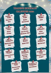 Calendar with highlighted dates and the word 'Holiday' on top, representing the equity market holidays in 2024.