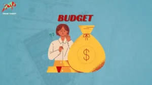 A girl standing with a money potli and gold brick, representing the budget-making process in India which starts around August-September, approximately six months before its presentation.