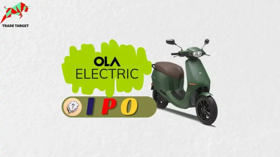 Ola Electric logo with an electric scooter and IPO text at the bottom, representing the upcoming IPO of Ola Electric.