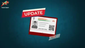 Aadhar card on a blue background representing the blog about updating Aadhaar details for free till December 14, 2023