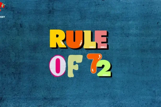 Rule of 72 written against a blue background, representing its benefits, drawbacks, and workings as a financial tool for those starting their savings journey and considering investment plans.