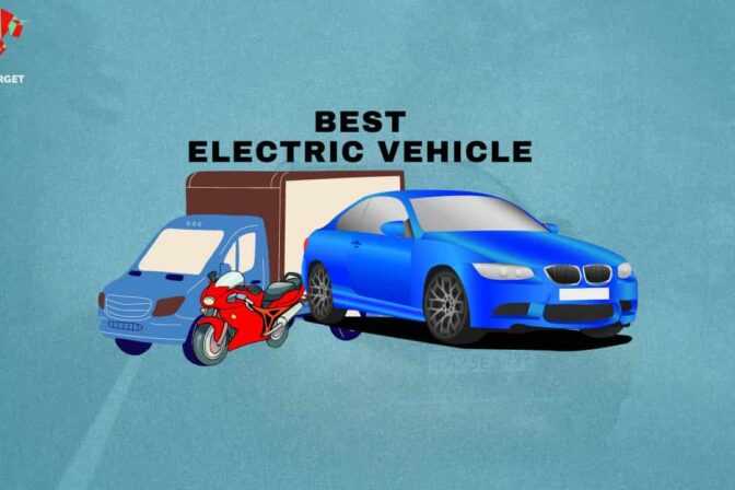 Iconic representations of electric four wheeler and two wheeler vehicles against a sky blue wall, symbolizing the top electric vehicle stocks.