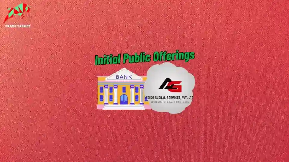 A logo of Akiko Global Services' Money Fair against a red wallpaper, with the text 'Initial Public Offering' on top. The business helps banks and financial institutions in India sell credit cards and personal loans. Information about the upcoming IPO and its grey market premium is also featured.