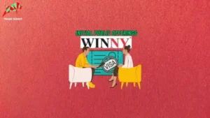 Two people sitting on chairs facing each other against a background featuring the Winny Immigration and Education Services logo and a visa poster on a red backdrop. The text 'Initial Public Offering' is displayed at the top, representing the company's upcoming IPO and its business profile in visa consultancy, assisting individuals with study, travel, work, business, and migration purposes.