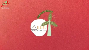 Logo of Sahaj Solar Limited encircled with a hand-drawn sustainability symbol turbine beside it, representing renewable energy solutions. 'Initial Public Offering' written above the hand-drawn sustainability symbol turbine, indicating the upcoming IPO and grey market premium.