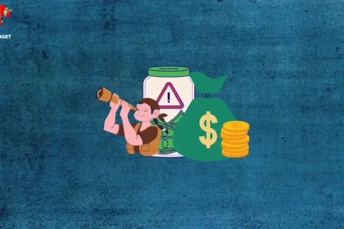 Illustration of a person exploring mutual fund options with financial symbols on a textured background.