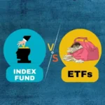 Comparison of Index Funds and ETFs, highlighting the concepts of "Index Fund" and "ETFs" with visual elements.