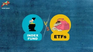 Comparison of Index Funds and ETFs, highlighting the concepts of "Index Fund" and "ETFs" with visual elements.