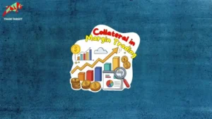 A sticker-style graphic representing collateral in margin trading, featuring charts, coins, a magnifying glass, and an upward arrow, with the text "Collateral in Margin Trading.