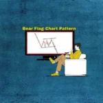 Digital art showing a person comfortably seated, observing a television screen that features a "Bear Flag Chart Pattern." The pattern, characterized by a flagpole and a downward-sloping flag, is a common technical analysis formation.