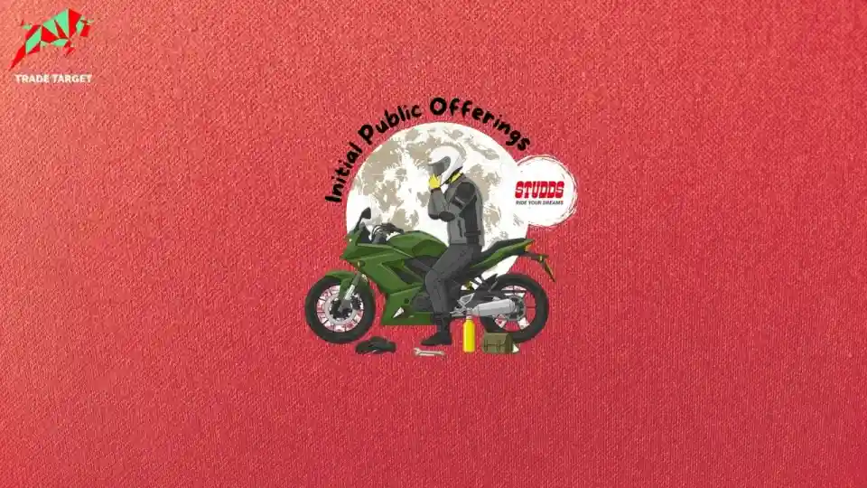 Studds Accessories helmet with a graph overlay, illustrating the latest Studds Accessories IPO GMP and listing price estimate.