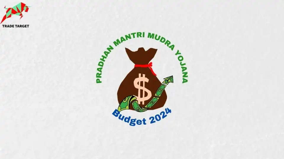 A money bag against a white background with "Pradhan Mantri MUDRA Yojana" written on top and "Budget 2024" written on the bottom, representing the announcement of an increase in the MUDRA loan limit for entrepreneurs.