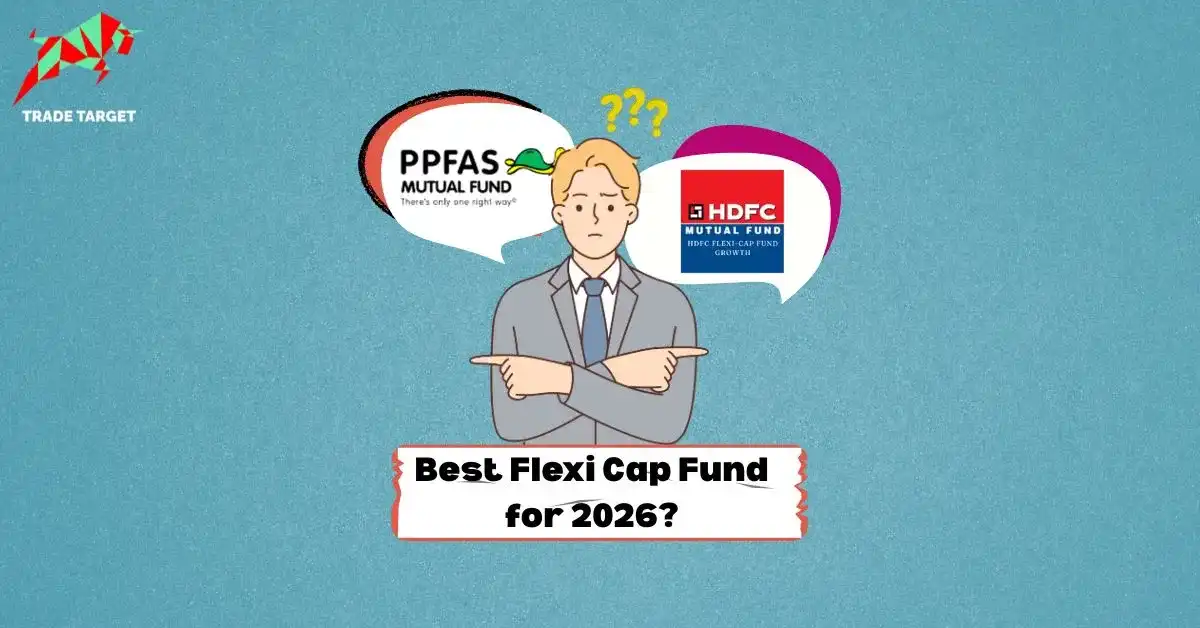 Graphic representing the performance comparison of Parag Parikh Flexi Cap Fund vs HDFC Flexi Cap Fund for portfolio selection.