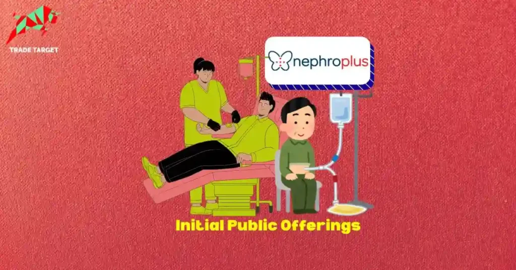 Illustration of a patient receiving dialysis at a facility, connecting to the Nephrocare Health IPO GMP Today and its initial public offering.