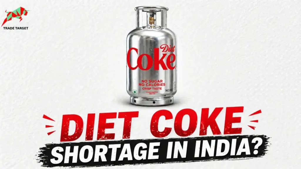 Empty retail shelves and iconic silver cans, highlighting the Diet Coke shortage in India caused by global aluminium supply shocks.